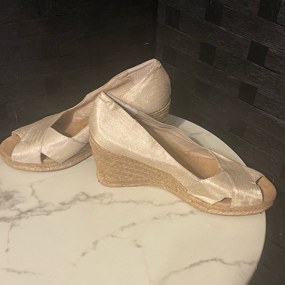 White Mountain Beige Women Seude Leather Wedges Open Toe Sandals Sz 8.5M - Picture 4 of 16